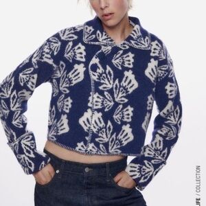 Zara jacquard floral sweater jacket cardigan